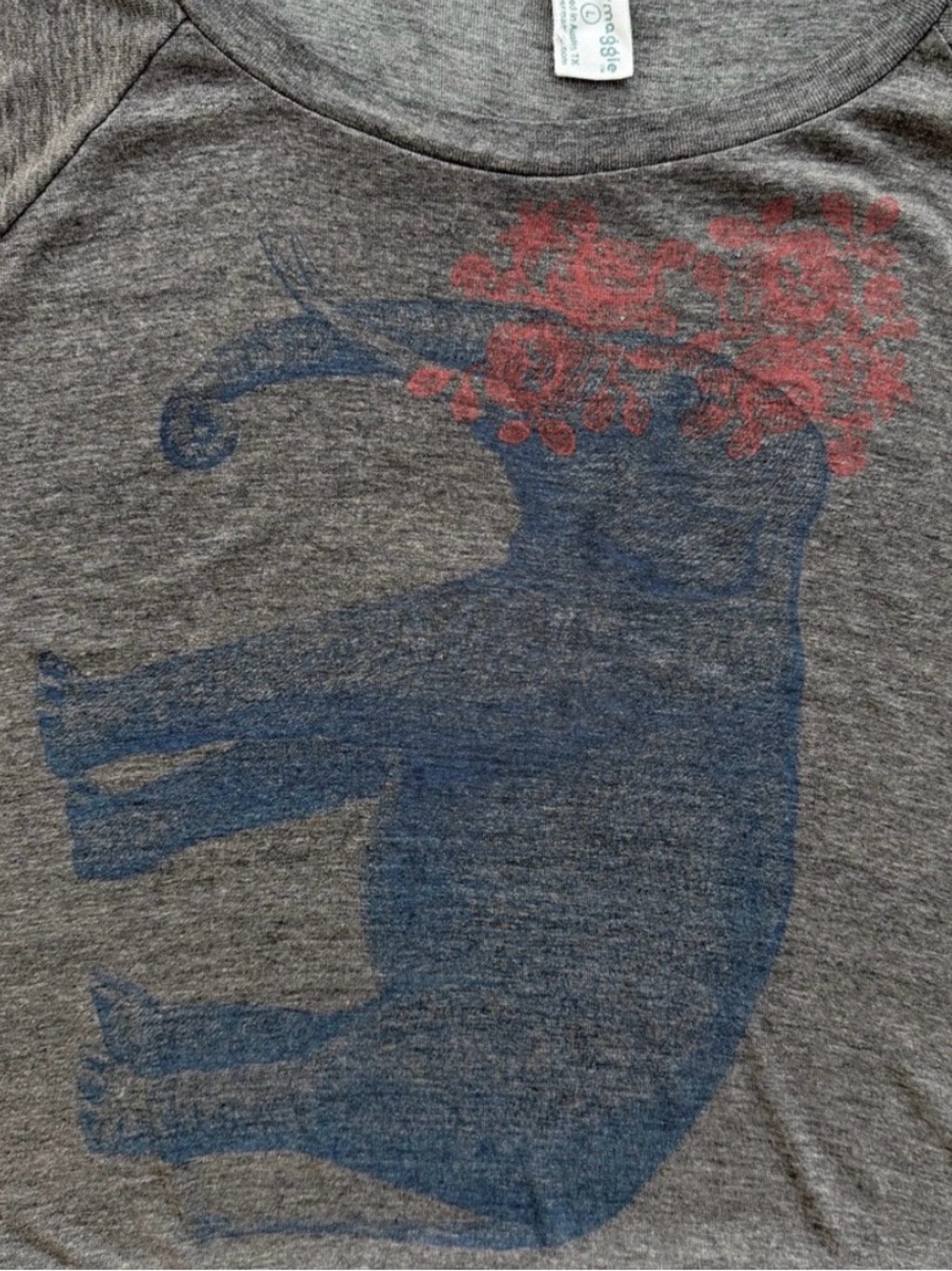 Supermaggie Elephant & Floral Heather Taupe Batwing Sleeve Graphic Knit Top, L - Picture 6 of 10